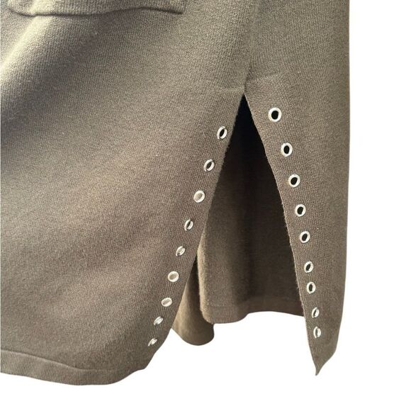 Women's Dark Olive Green Cardigan W/ Metal Hardware Side Slits - Size Small - Picture 2 of 3